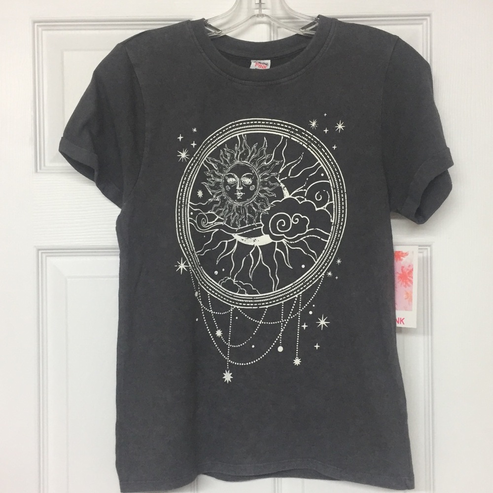 Sun Stars Celestial Graphic Short Sleeve Soft Gray T-shirt Sz S NWT
